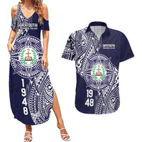 Personalised Tonga Sia'atoutai Theological College Couples Matching Summer Maxi Dress and Hawaiian Shirt Since 1948 Special Kupesi Pattern LT9 Navy - Polynesian Pride