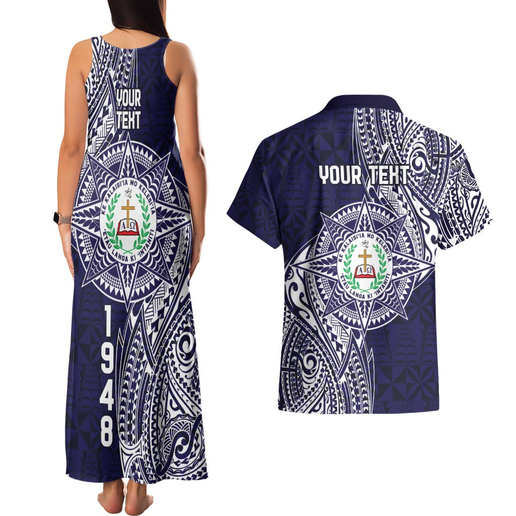 Personalised Tonga Sia'atoutai Theological College Couples Matching Tank Maxi Dress and Hawaiian Shirt Since 1948 Special Kupesi Pattern LT9 - Polynesian Pride