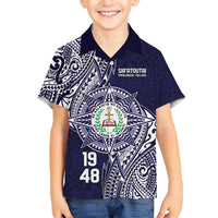 Personalised Tonga Sia'atoutai Theological College Family Matching Long Sleeve Bodycon Dress and Hawaiian Shirt Since 1948 Special Kupesi Pattern LT9 Son's Shirt Navy - Polynesian Pride