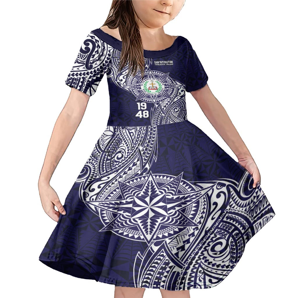 Personalised Tonga Sia'atoutai Theological College Family Matching Mermaid Dress and Hawaiian Shirt Since 1948 Special Kupesi Pattern LT9 Daughter's Dress Navy - Polynesian Pride