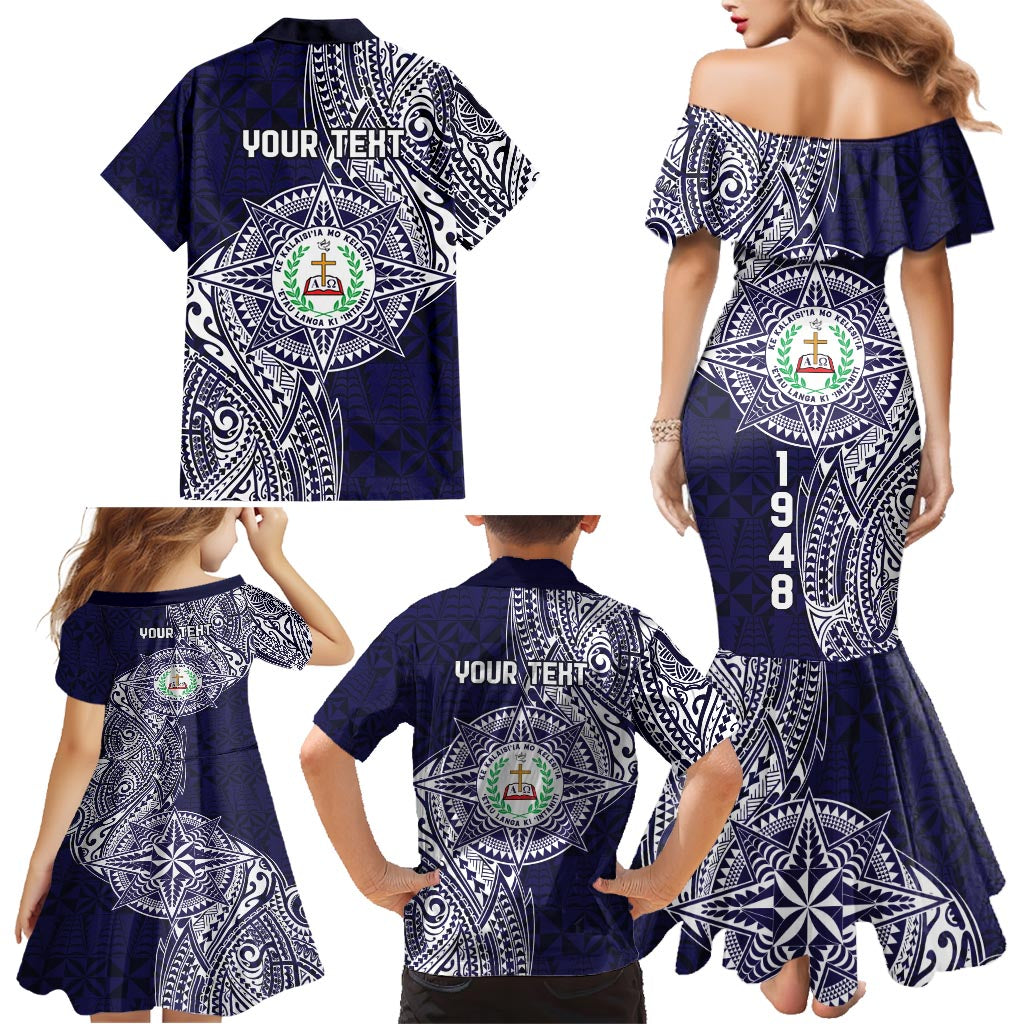 Personalised Tonga Sia'atoutai Theological College Family Matching Mermaid Dress and Hawaiian Shirt Since 1948 Special Kupesi Pattern LT9 - Polynesian Pride