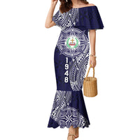 Personalised Tonga Sia'atoutai Theological College Family Matching Mermaid Dress and Hawaiian Shirt Since 1948 Special Kupesi Pattern LT9 Mom's Dress Navy - Polynesian Pride