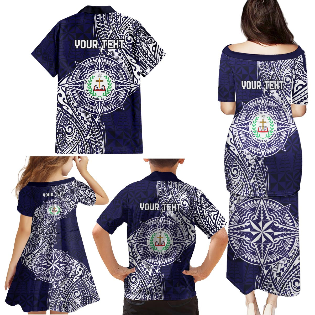 Personalised Tonga Sia'atoutai Theological College Family Matching Puletasi and Hawaiian Shirt Since 1948 Special Kupesi Pattern LT9 - Polynesian Pride