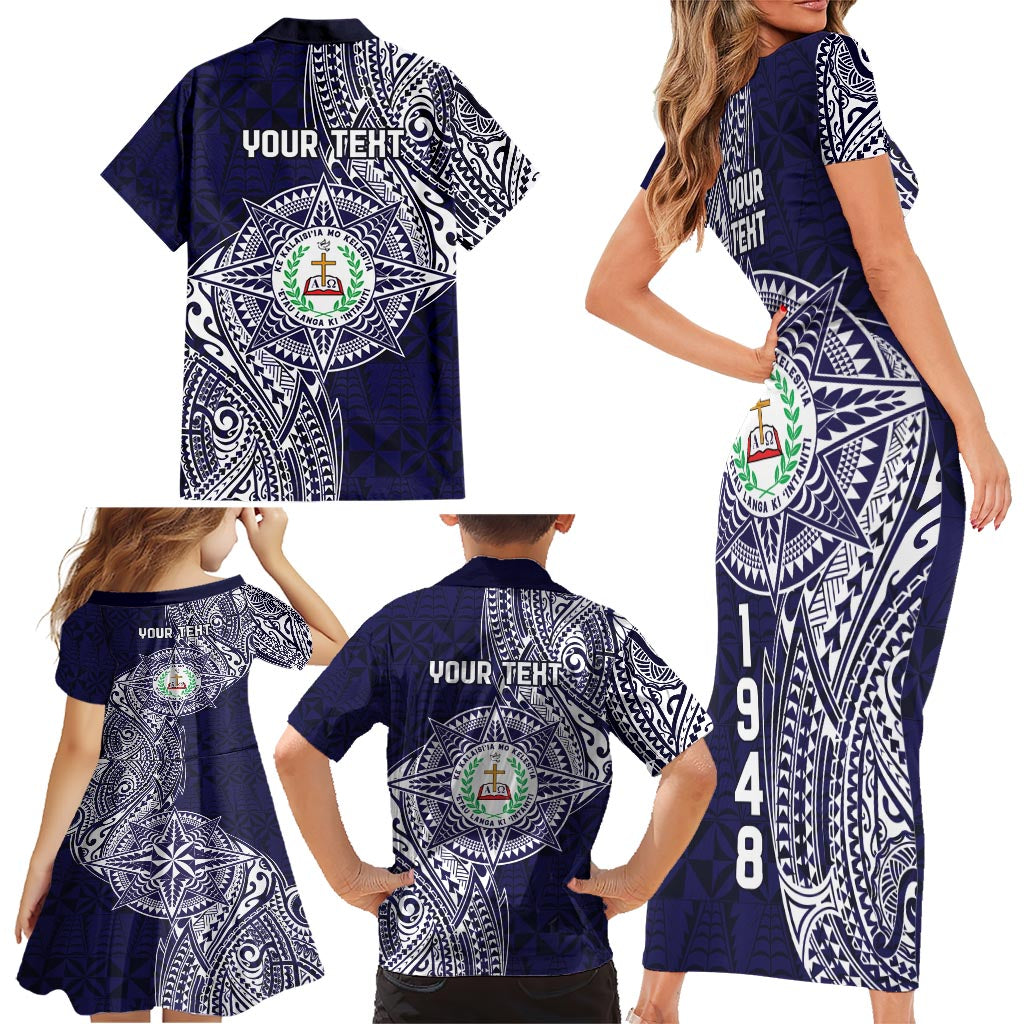 Personalised Tonga Sia'atoutai Theological College Family Matching Short Sleeve Bodycon Dress and Hawaiian Shirt Since 1948 Special Kupesi Pattern LT9 - Polynesian Pride