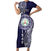 Personalised Tonga Sia'atoutai Theological College Family Matching Short Sleeve Bodycon Dress and Hawaiian Shirt Since 1948 Special Kupesi Pattern LT9 Mom's Dress Navy - Polynesian Pride