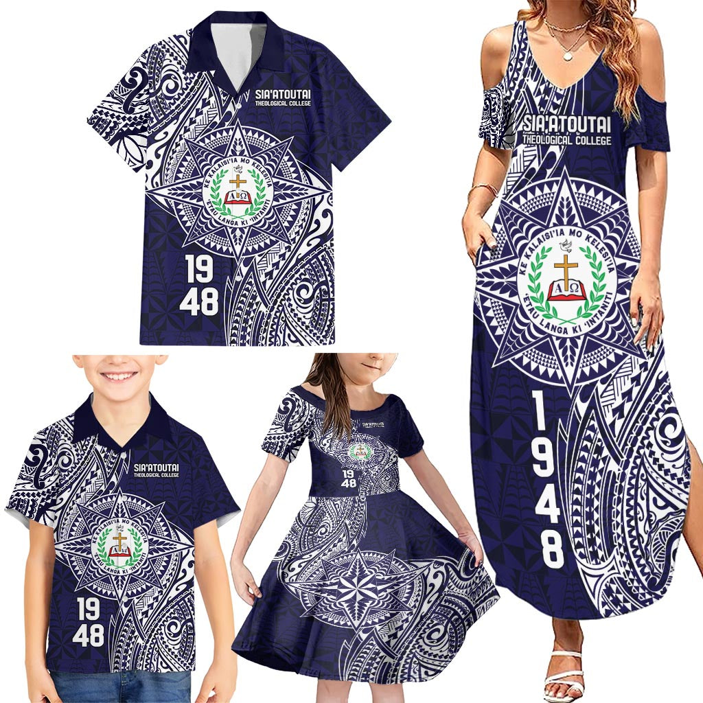 Personalised Tonga Sia'atoutai Theological College Family Matching Summer Maxi Dress and Hawaiian Shirt Since 1948 Special Kupesi Pattern LT9 - Polynesian Pride