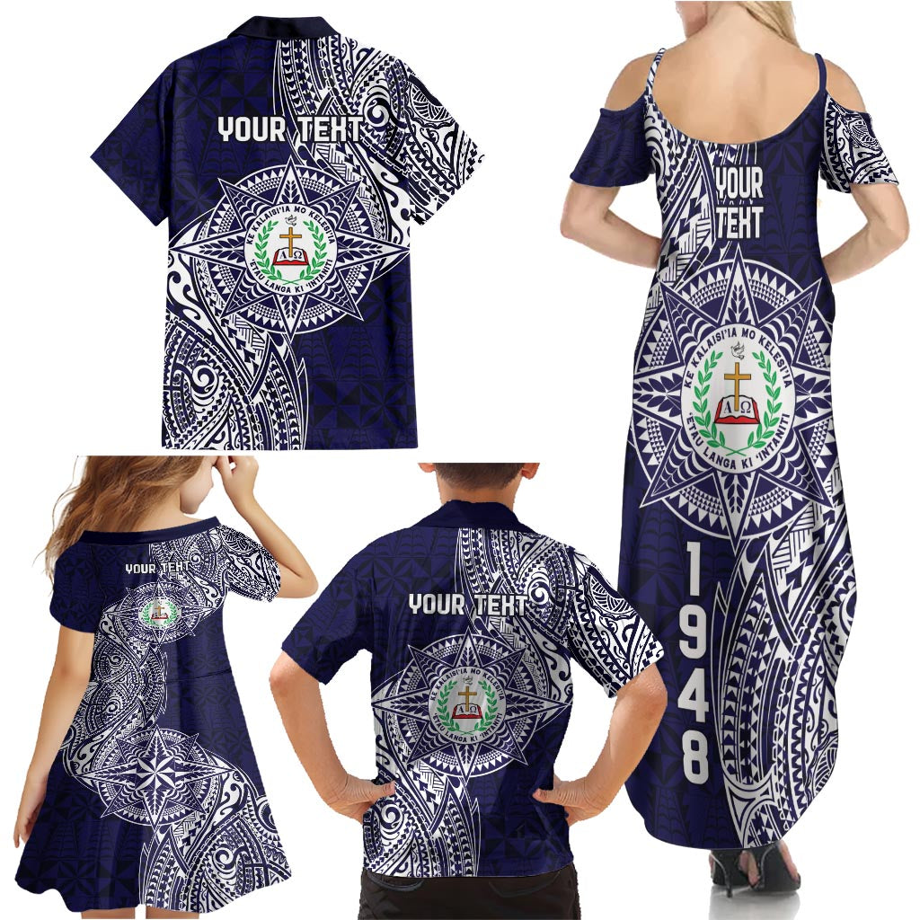 Personalised Tonga Sia'atoutai Theological College Family Matching Summer Maxi Dress and Hawaiian Shirt Since 1948 Special Kupesi Pattern LT9 - Polynesian Pride
