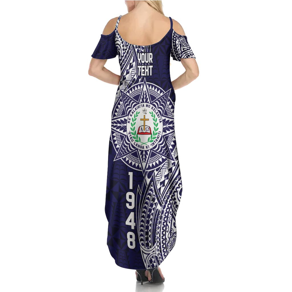 Personalised Tonga Sia'atoutai Theological College Family Matching Summer Maxi Dress and Hawaiian Shirt Since 1948 Special Kupesi Pattern LT9 - Polynesian Pride