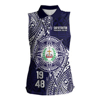 Personalised Tonga Sia'atoutai Theological College Women Sleeveless Polo Shirt Since 1948 Special Kupesi Pattern LT9 Female Navy - Polynesian Pride