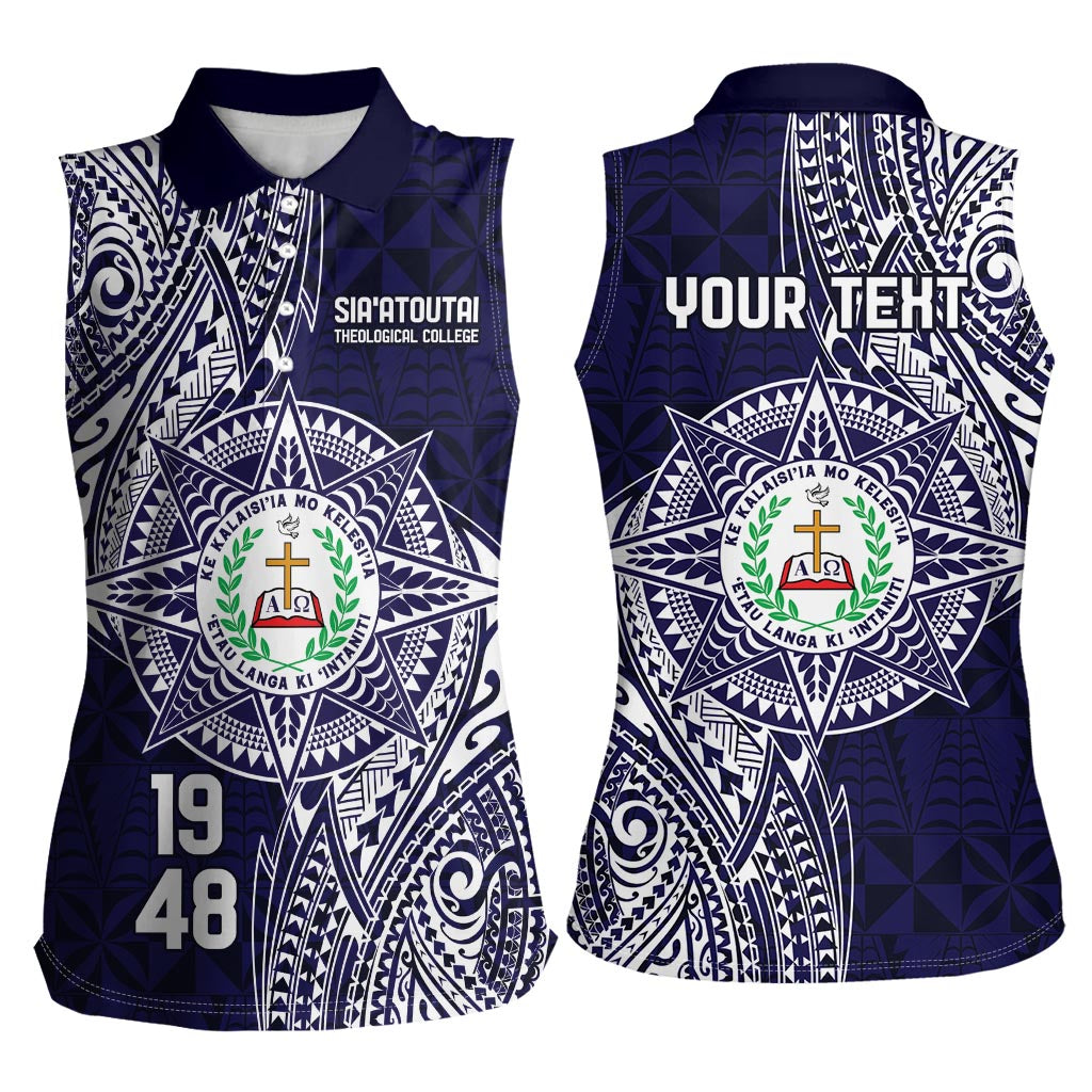 Personalised Tonga Sia'atoutai Theological College Women Sleeveless Polo Shirt Since 1948 Special Kupesi Pattern LT9 - Polynesian Pride