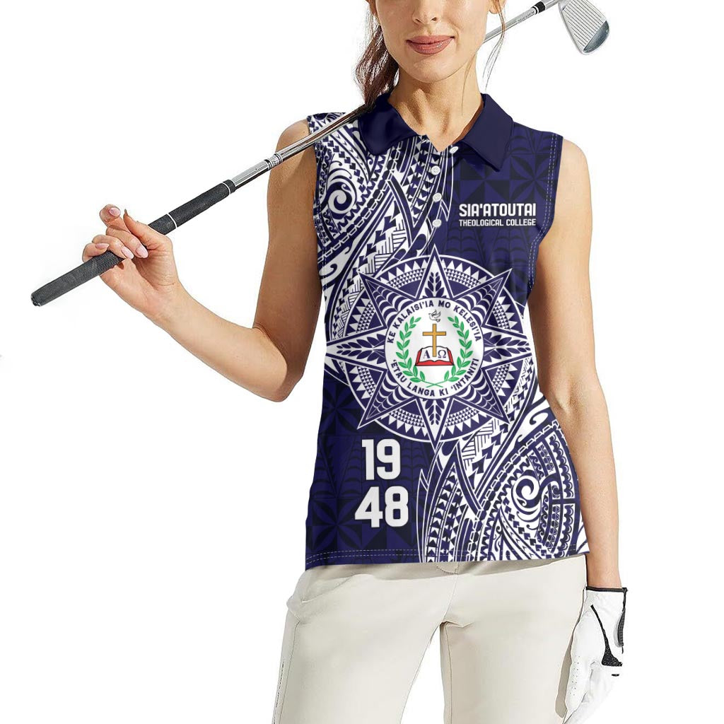 Personalised Tonga Sia'atoutai Theological College Women Sleeveless Polo Shirt Since 1948 Special Kupesi Pattern LT9 - Polynesian Pride