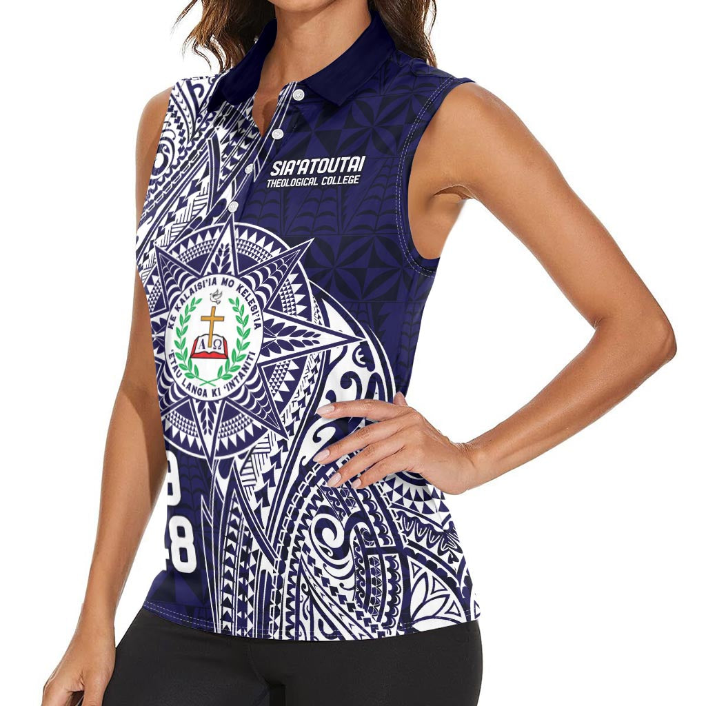 Personalised Tonga Sia'atoutai Theological College Women Sleeveless Polo Shirt Since 1948 Special Kupesi Pattern LT9 - Polynesian Pride