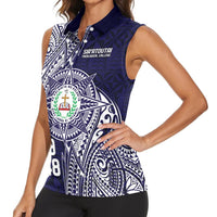 Personalised Tonga Sia'atoutai Theological College Women Sleeveless Polo Shirt Since 1948 Special Kupesi Pattern LT9 - Polynesian Pride
