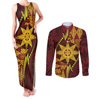 Personalised Tonga Haapai High School Couples Matching Tank Maxi Dress and Long Sleeve Button Shirt Special Kupesi Pattern LT9 Gold - Polynesian Pride