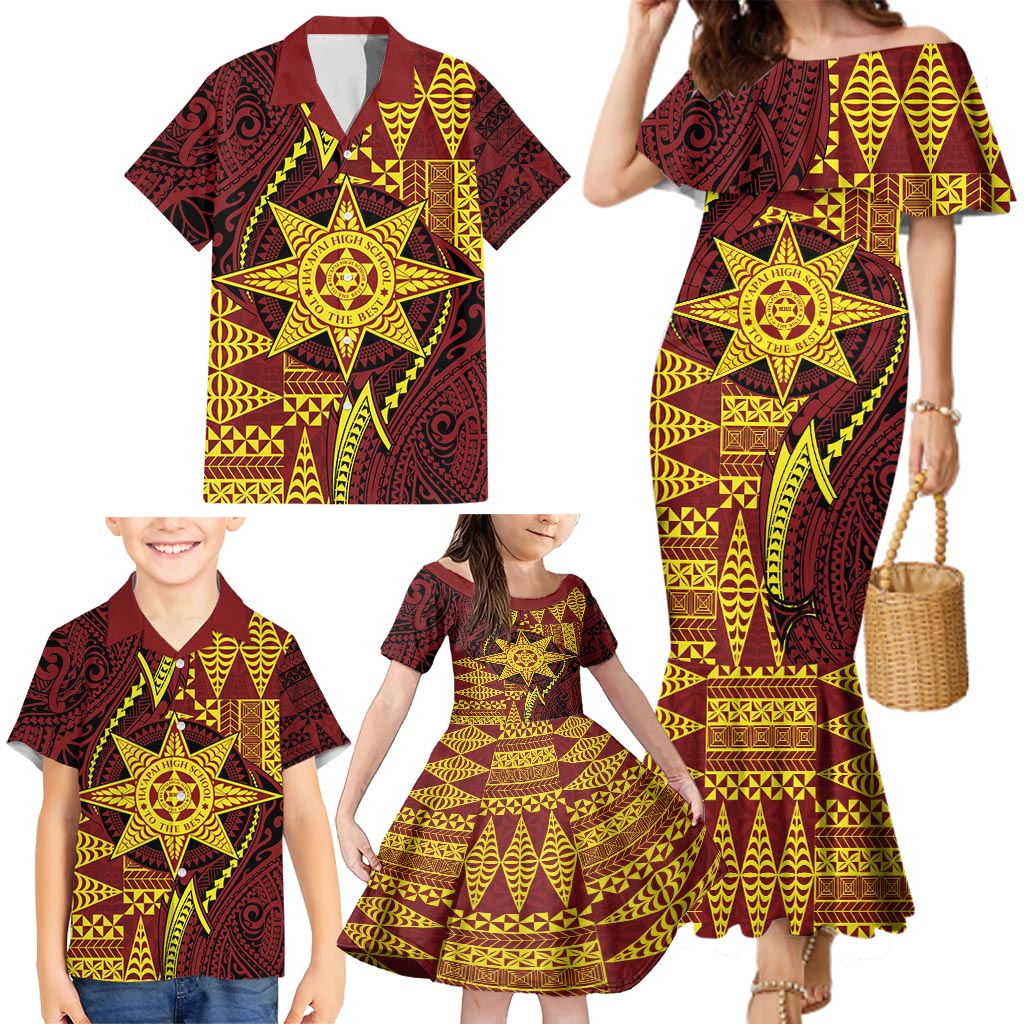 Personalised Tonga Haapai High School Family Matching Mermaid Dress and Hawaiian Shirt Special Kupesi Pattern LT9 - Polynesian Pride