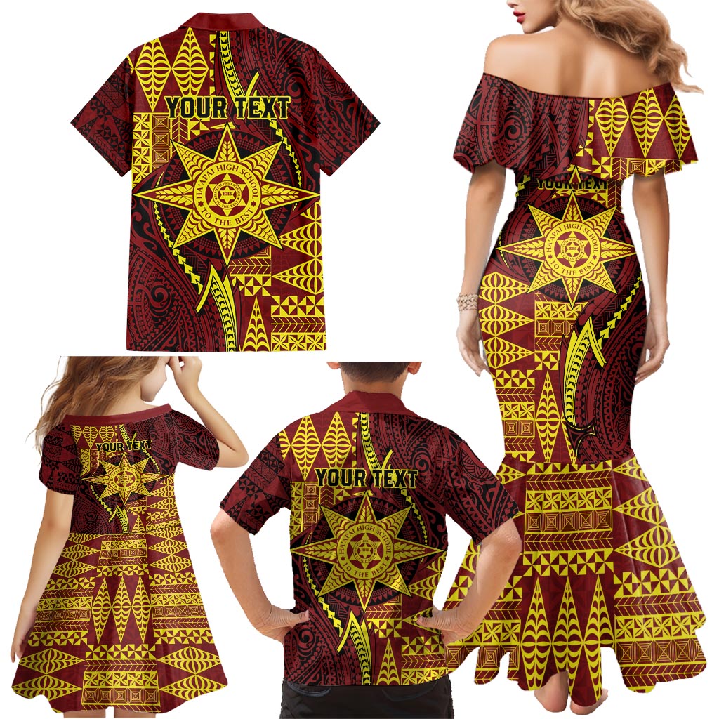 Personalised Tonga Haapai High School Family Matching Mermaid Dress and Hawaiian Shirt Special Kupesi Pattern LT9 - Polynesian Pride