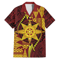 Personalised Tonga Haapai High School Family Matching Mermaid Dress and Hawaiian Shirt Special Kupesi Pattern LT9 Dad's Shirt - Short Sleeve Gold - Polynesian Pride