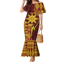 Personalised Tonga Haapai High School Family Matching Mermaid Dress and Hawaiian Shirt Special Kupesi Pattern LT9 Mom's Dress Gold - Polynesian Pride