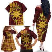 Personalised Tonga Haapai High School Family Matching Off The Shoulder Long Sleeve Dress and Hawaiian Shirt Special Kupesi Pattern LT9 - Polynesian Pride