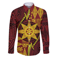 Personalised Tonga Haapai High School Family Matching Off The Shoulder Long Sleeve Dress and Hawaiian Shirt Special Kupesi Pattern LT9 Dad's Shirt - Long Sleeve Gold - Polynesian Pride
