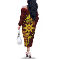 Personalised Tonga Haapai High School Family Matching Off The Shoulder Long Sleeve Dress and Hawaiian Shirt Special Kupesi Pattern LT9 - Polynesian Pride