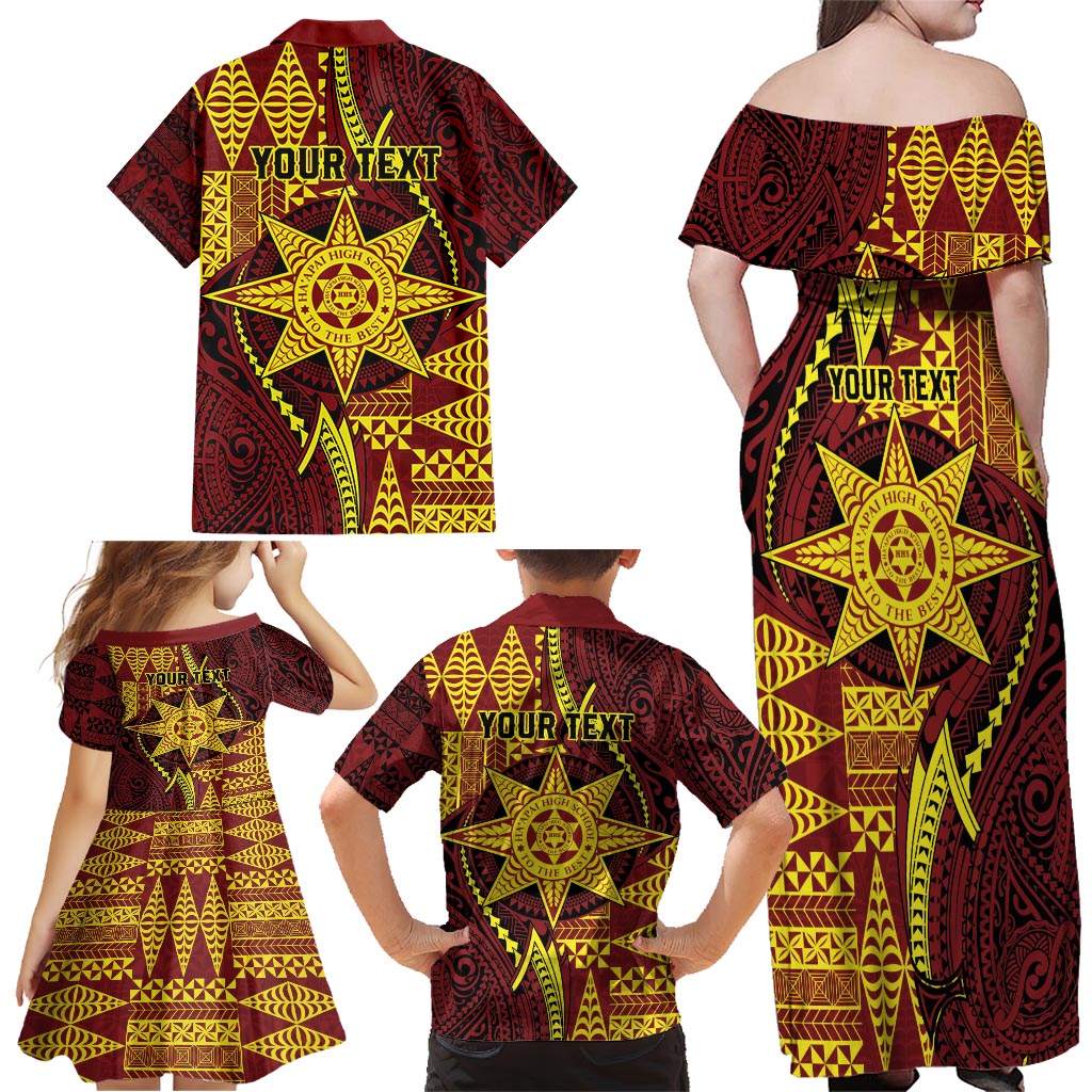 Personalised Tonga Haapai High School Family Matching Off Shoulder Maxi Dress and Hawaiian Shirt Special Kupesi Pattern LT9 - Polynesian Pride
