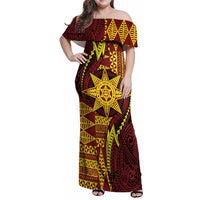 Personalised Tonga Haapai High School Family Matching Off Shoulder Maxi Dress and Hawaiian Shirt Special Kupesi Pattern LT9 Mom's Dress Gold - Polynesian Pride