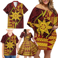 Personalised Tonga Haapai High School Family Matching Off Shoulder Short Dress and Hawaiian Shirt Special Kupesi Pattern LT9 - Polynesian Pride