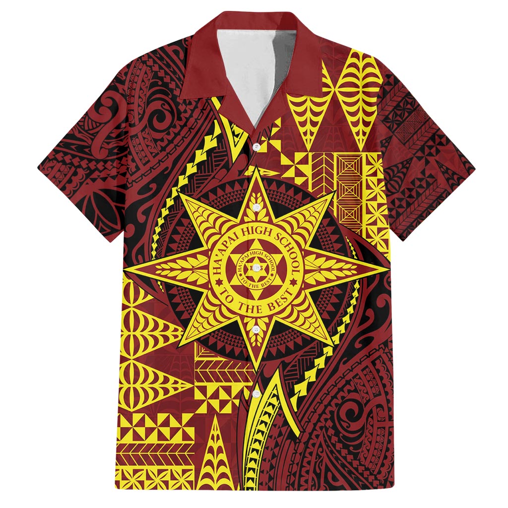 Personalised Tonga Haapai High School Family Matching Off Shoulder Short Dress and Hawaiian Shirt Special Kupesi Pattern LT9 Dad's Shirt - Short Sleeve Gold - Polynesian Pride
