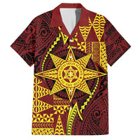 Personalised Tonga Haapai High School Family Matching Off Shoulder Short Dress and Hawaiian Shirt Special Kupesi Pattern LT9 Dad's Shirt - Short Sleeve Gold - Polynesian Pride