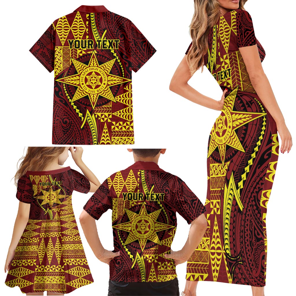 Personalised Tonga Haapai High School Family Matching Short Sleeve Bodycon Dress and Hawaiian Shirt Special Kupesi Pattern LT9 - Polynesian Pride