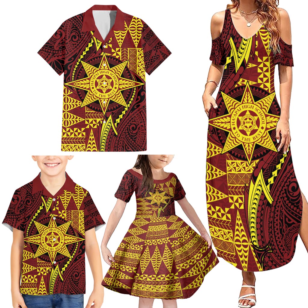 Personalised Tonga Haapai High School Family Matching Summer Maxi Dress and Hawaiian Shirt Special Kupesi Pattern LT9 - Polynesian Pride