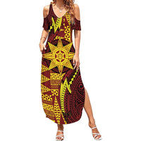 Personalised Tonga Haapai High School Family Matching Summer Maxi Dress and Hawaiian Shirt Special Kupesi Pattern LT9 Mom's Dress Gold - Polynesian Pride