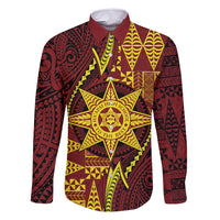 Personalised Tonga Haapai High School Family Matching Tank Maxi Dress and Hawaiian Shirt Special Kupesi Pattern LT9 Dad's Shirt - Long Sleeve Gold - Polynesian Pride