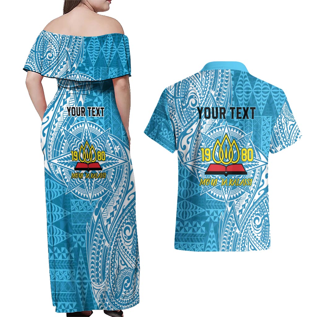 Personalised Tonga Lavengamalie College Couples Matching Off Shoulder Maxi Dress and Hawaiian Shirt Since 1980 Special Kupesi Pattern LT9 - Polynesian Pride