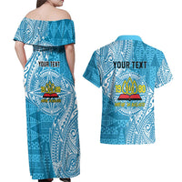 Personalised Tonga Lavengamalie College Couples Matching Off Shoulder Maxi Dress and Hawaiian Shirt Since 1980 Special Kupesi Pattern LT9 - Polynesian Pride