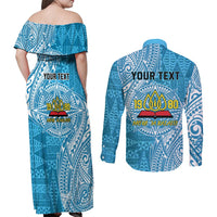 Personalised Tonga Lavengamalie College Couples Matching Off Shoulder Maxi Dress and Long Sleeve Button Shirt Since 1980 Special Kupesi Pattern LT9 - Polynesian Pride