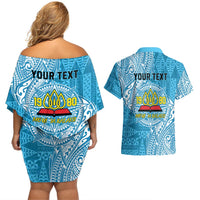 Personalised Tonga Lavengamalie College Couples Matching Off Shoulder Short Dress and Hawaiian Shirt Since 1980 Special Kupesi Pattern LT9 - Polynesian Pride