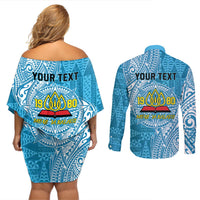 Personalised Tonga Lavengamalie College Couples Matching Off Shoulder Short Dress and Long Sleeve Button Shirt Since 1980 Special Kupesi Pattern LT9 - Polynesian Pride