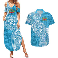Personalised Tonga Lavengamalie College Couples Matching Summer Maxi Dress and Hawaiian Shirt Since 1980 Special Kupesi Pattern LT9 Blue - Polynesian Pride