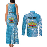 Personalised Tonga Lavengamalie College Couples Matching Tank Maxi Dress and Long Sleeve Button Shirt Since 1980 Special Kupesi Pattern LT9 - Polynesian Pride