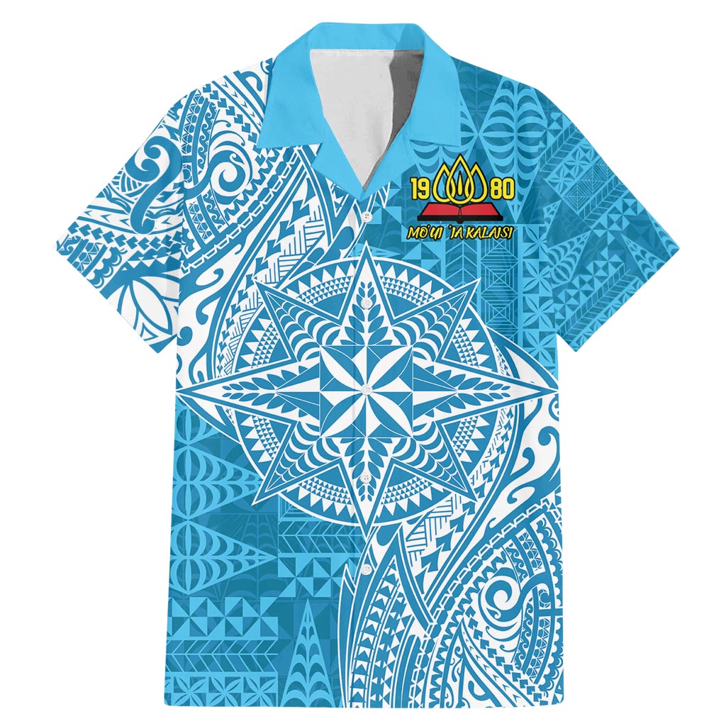 Personalised Tonga Lavengamalie College Family Matching Mermaid Dress and Hawaiian Shirt Since 1980 Special Kupesi Pattern LT9 Dad's Shirt - Short Sleeve Blue - Polynesian Pride