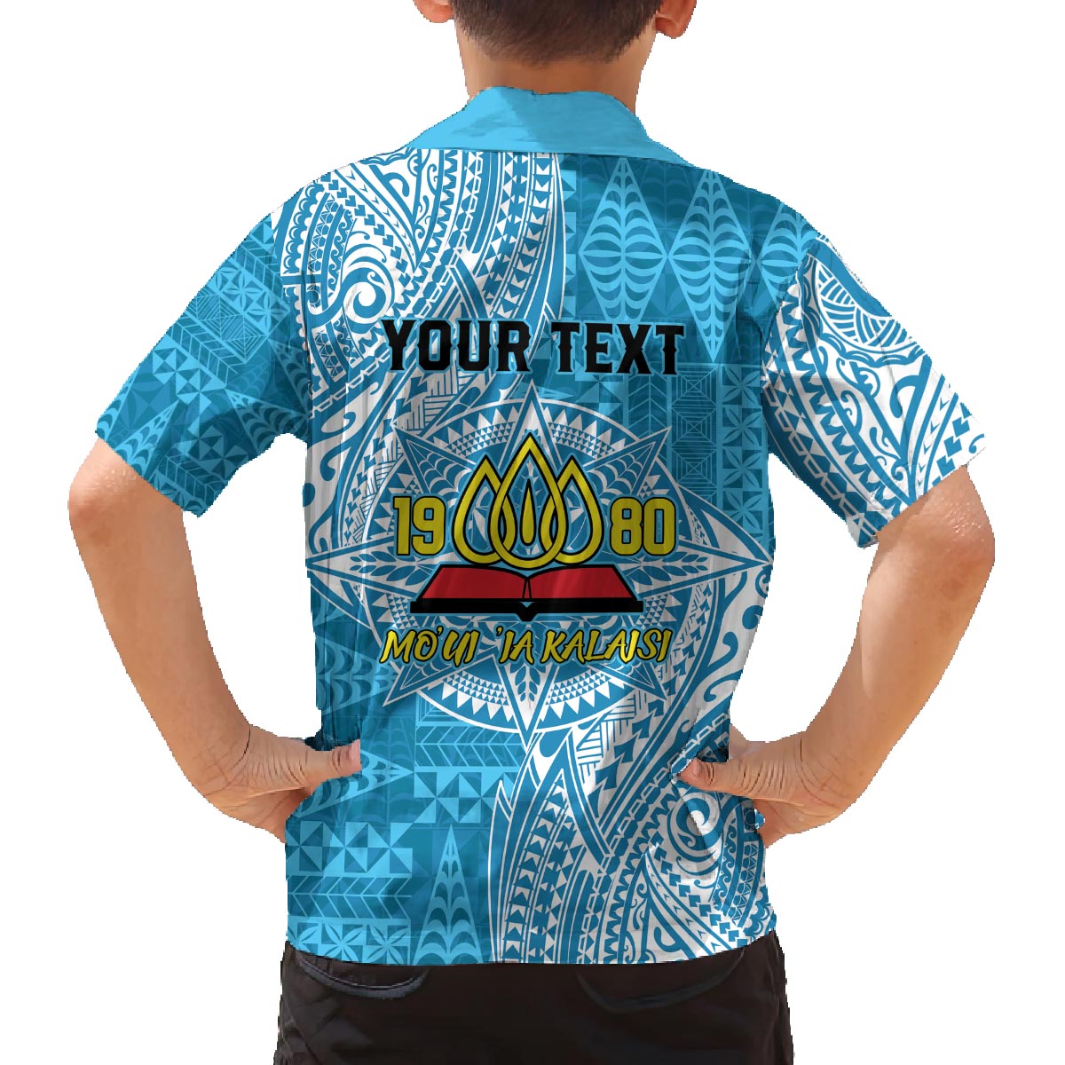 Personalised Tonga Lavengamalie College Family Matching Off The Shoulder Long Sleeve Dress and Hawaiian Shirt Since 1980 Special Kupesi Pattern LT9 - Polynesian Pride