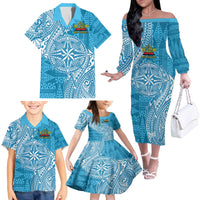 Personalised Tonga Lavengamalie College Family Matching Off The Shoulder Long Sleeve Dress and Hawaiian Shirt Since 1980 Special Kupesi Pattern LT9 - Polynesian Pride
