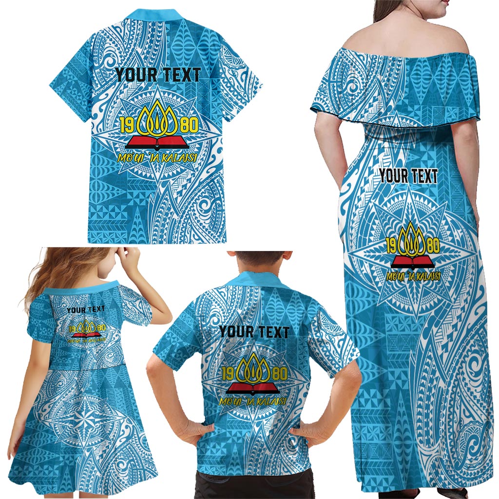Personalised Tonga Lavengamalie College Family Matching Off Shoulder Maxi Dress and Hawaiian Shirt Since 1980 Special Kupesi Pattern LT9 - Polynesian Pride
