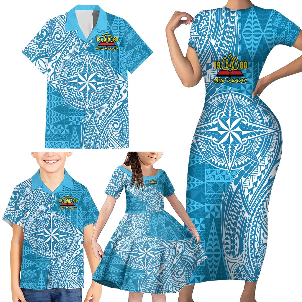 Personalised Tonga Lavengamalie College Family Matching Short Sleeve Bodycon Dress and Hawaiian Shirt Since 1980 Special Kupesi Pattern LT9 - Polynesian Pride