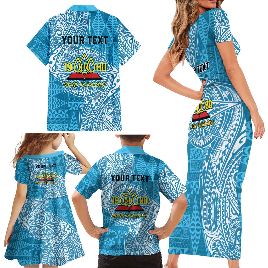 Personalised Tonga Lavengamalie College Family Matching Short Sleeve Bodycon Dress and Hawaiian Shirt Since 1980 Special Kupesi Pattern LT9 - Polynesian Pride