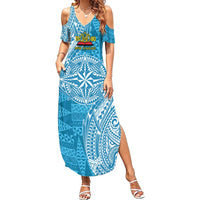 Personalised Tonga Lavengamalie College Family Matching Summer Maxi Dress and Hawaiian Shirt Since 1980 Special Kupesi Pattern LT9 Mom's Dress Blue - Polynesian Pride