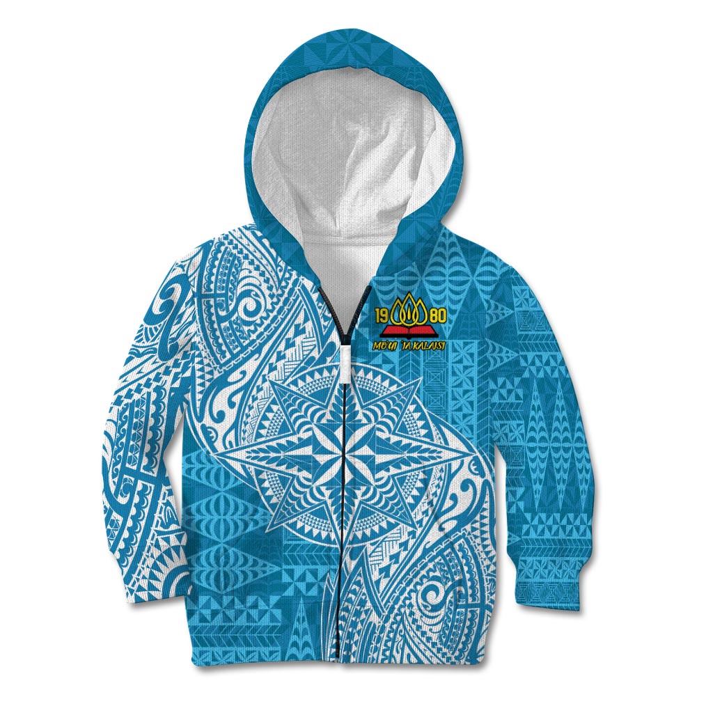 Personalised Tonga Lavengamalie College Kid Hoodie Since 1980 Special Kupesi Pattern LT9 Zip Hoodie Blue - Polynesian Pride