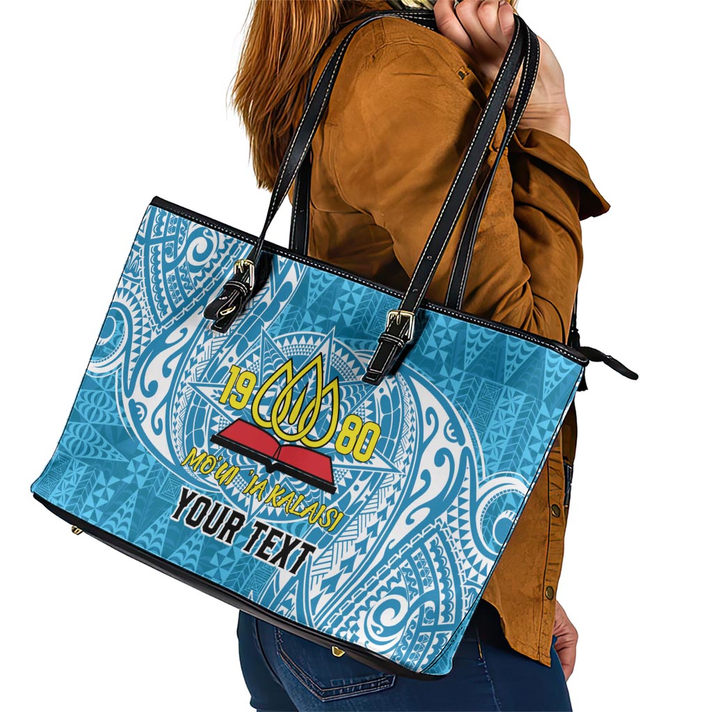 Personalised Tonga Lavengamalie College Leather Tote Bag Since 1980 Special Kupesi Pattern